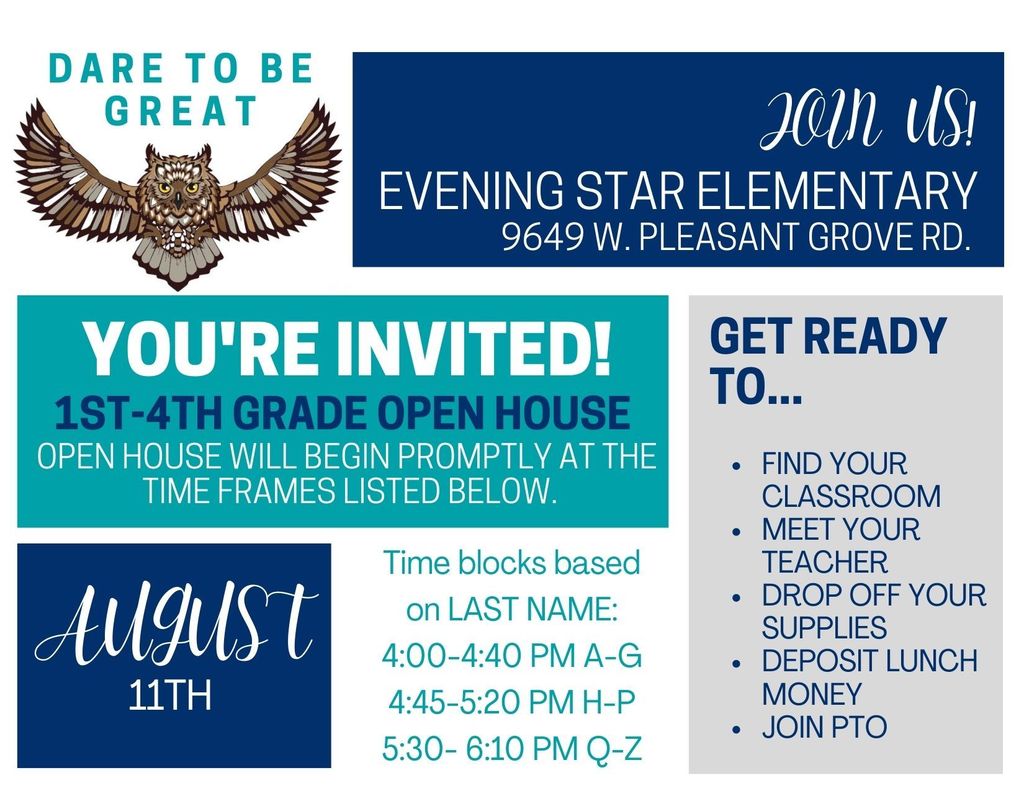 1st-4th Grade Open House Times